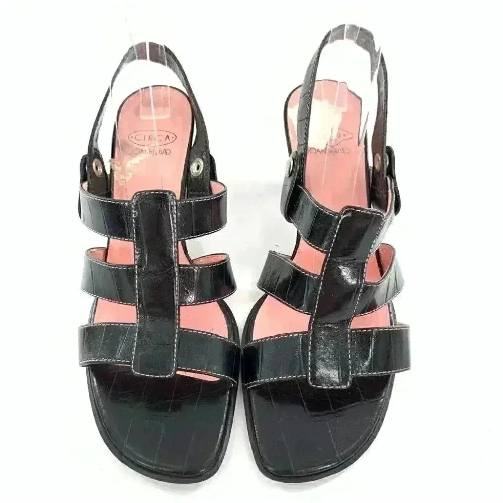 Joan and David heels size 6.5 black leather vintage 80s 90s tortoise embrossed